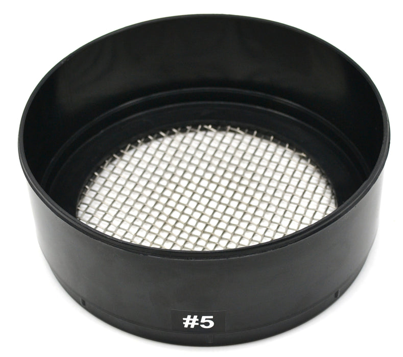Sieve, No. 5 Mesh (4mm Openings) - Stainless Steel Mesh with Stackable Plastic Frame - Eisco Labs