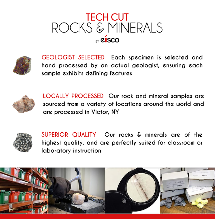Moh's Hardness Kit, 9 Specimens & 2 Streak Plates - Tech Cut Rocks by Eisco Labs
