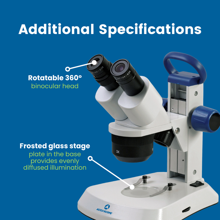 Stereo Microscope EXS-210-123 - 10X/20X/30X Fixed Magnifications - 3 Way Cordless LED Illumination