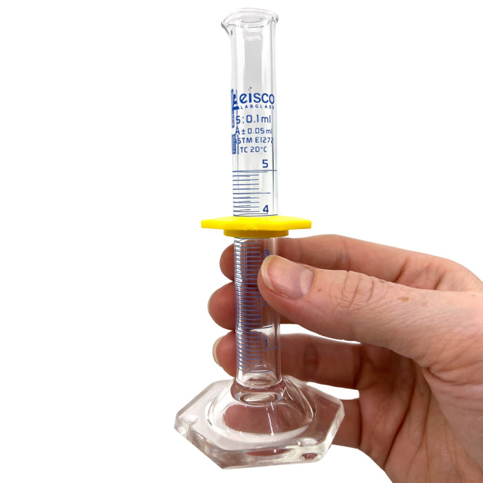 Eisco Labs - Graduated Cylinder, 5mL - ASTM, Class A - Tolerance ±0.05mL - Protective Collar, Hexagonal Base - Blue Graduations - with Individual Work Certificate - Borosilicate 3.3 Glass