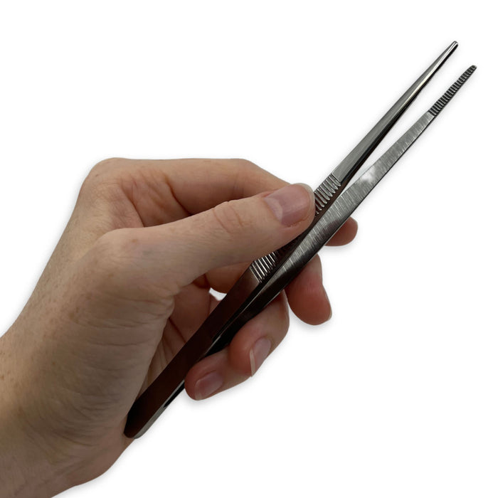 Eisco Labs - 6 Inch Stainless Steel Forceps - Precision Tweezers, Laboratory, Medical, and Educational Use - Durable, Corrosion-Resistant, Serrated Tips for Secure Grip - Dissection, Specimen Handling