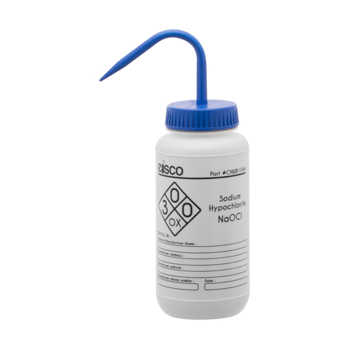 Sodium Hypochlorite (Bleach) Wash Bottle, 500ml - Polyethylene - One Color