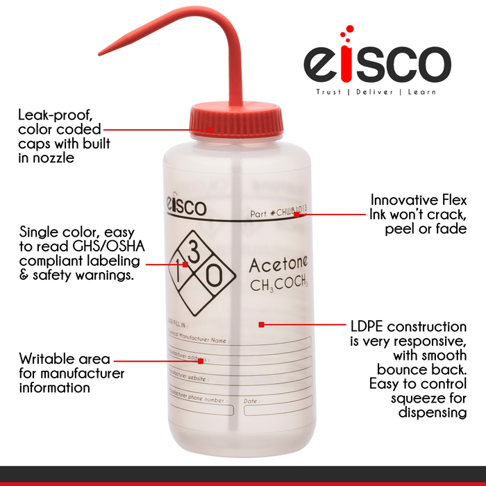 2PK Acetone Wash Bottles, 500ml - Polyethylene - One Color