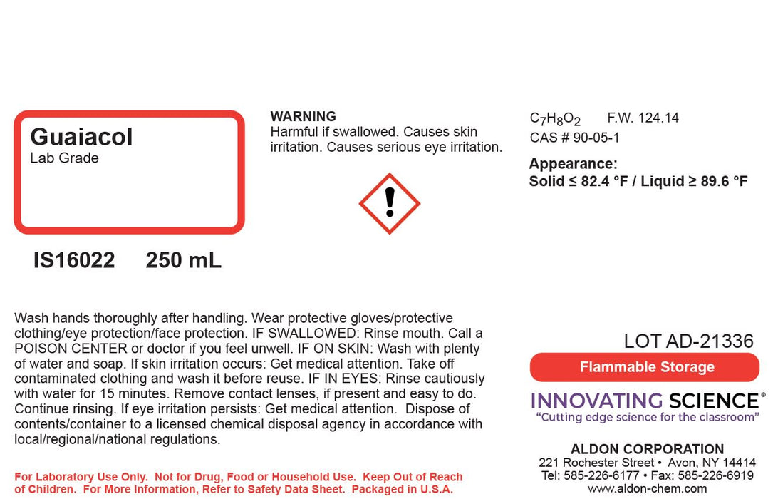 Guaiacol, 250mL - Laboratory-Grade - The Curated Chemical Collection