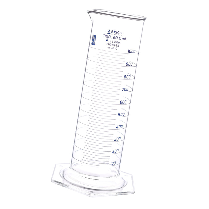 Eisco Labs - Measuring Cylinder, 1000mL - Class A - Squat Form, ISO 4788 Certified, Graduated Glass Cylinder for Laboratory Use, Precise Liquid Measurement, Scientific Glassware for Chemistry and Research Labs