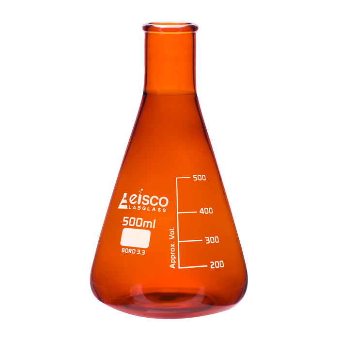 Erlenmeyer Flask, Amber, 500mL - Narrow Neck - Borosilicate Glass