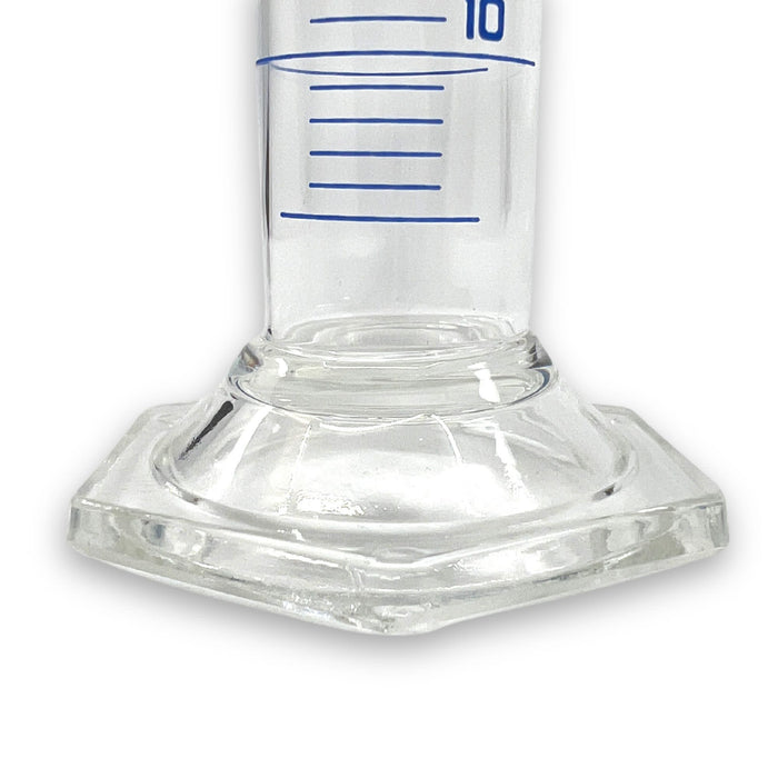 Eisco Labs - 50mL Measuring Cylinder - Tolerance ±0.50mL - Class A Graduated Cylinder - Calibrated TC - Hexagonal Base - Blue Graduations - Batch Work Certificate QR Code - Boro 3.3 Glass