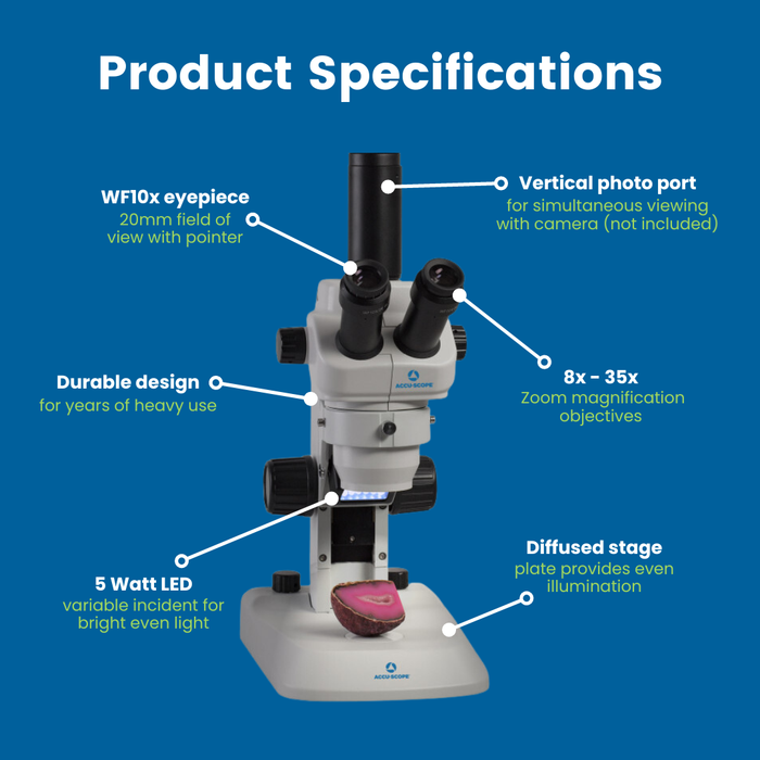 Stereo Microscope 3079-LED - Trinocular Head, 8-35X Zoom Magnification