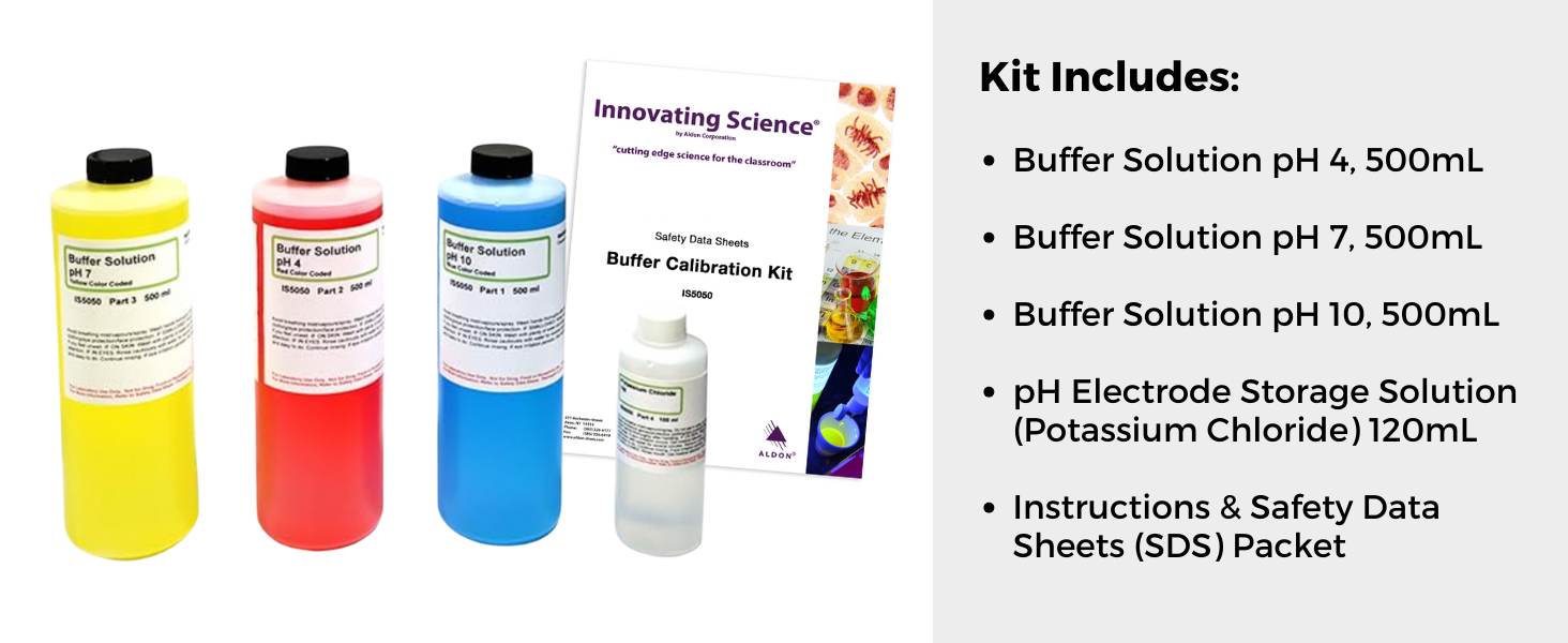 pH Buffer Calibration Kit - 500mL Each pH 4, 7, 10 and 4oz Potassium Chloride - The Curated Chemical Collection