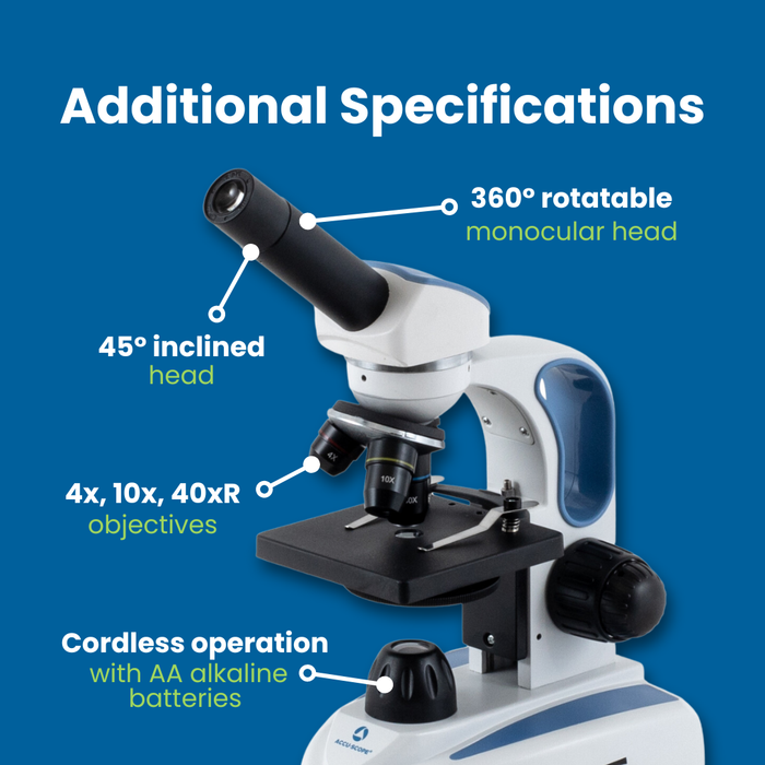 Student Microscope EXM-50 - Monocular Head, 40-400X Magnification, Course Focus, Cordless LED Illumination