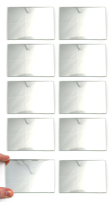10 Pack Rectangular Plano Glass Mirror, 4" x 3" - 2.5mm Thick Approx. - Eisco Labs