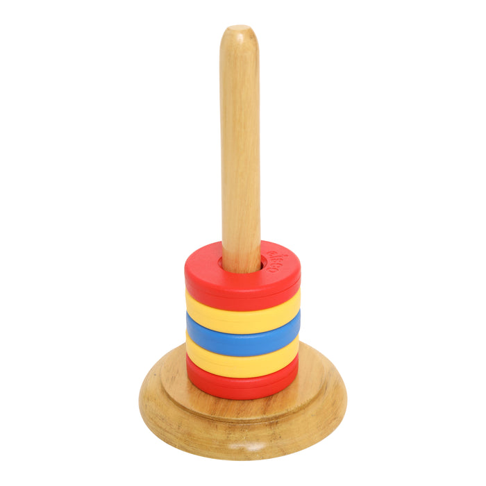 Eisco Labs Floating Ring Magnet Set with Wooden Base - 5 Magnets, 5.9" Height