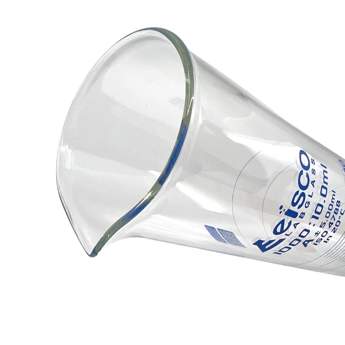 Eisco Labs - 1000mL Measuring Cylinder - Tolerance ±5.00mL - Class A Graduated Cylinder - Calibrated TC - Hexagonal Base - Blue Graduations - Batch Work Certificate QR Code - Boro 3.3 Glass