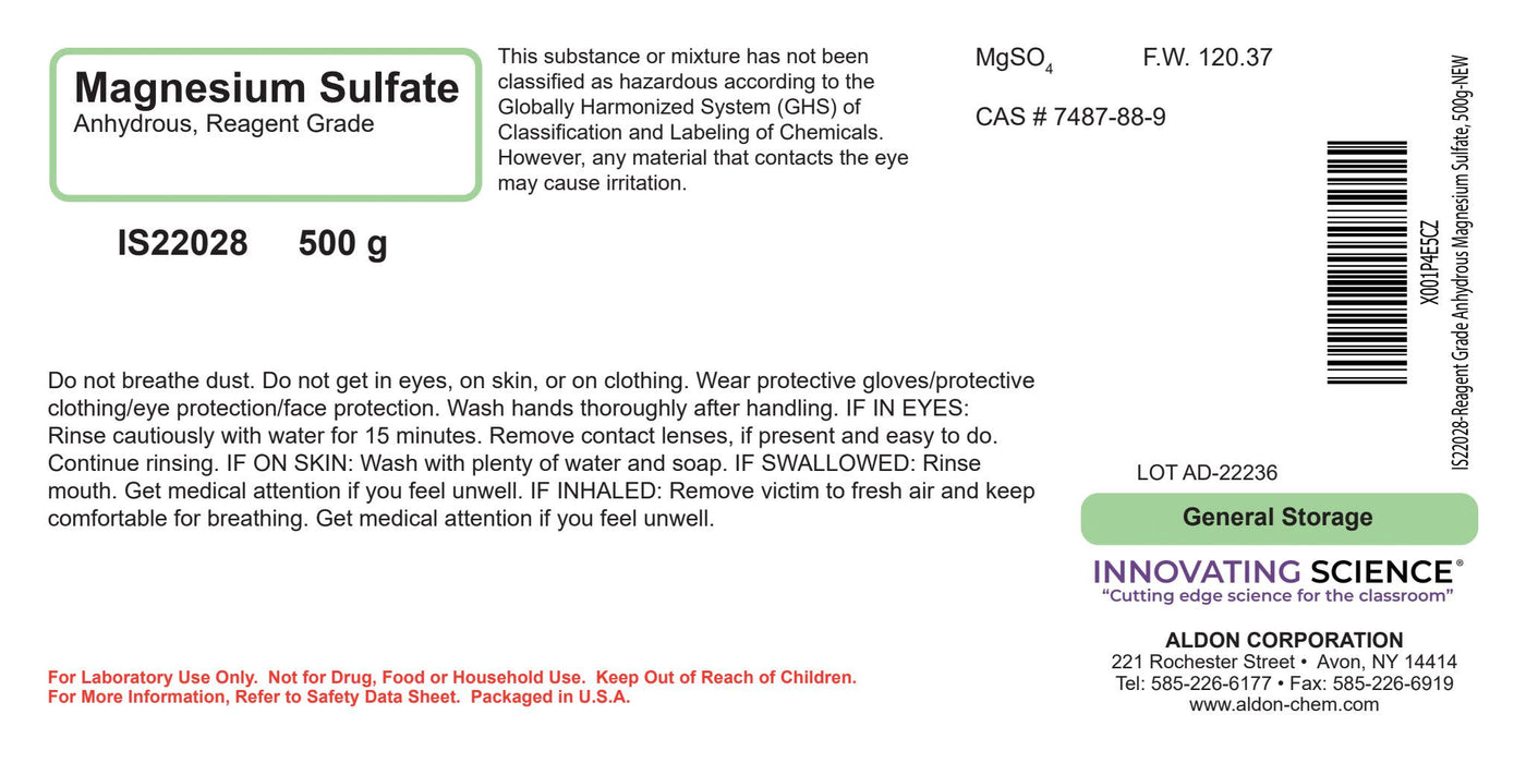 Magnesium Sulfate, 500g - Anhydrous - Reagent-Grade - The Curated Chemical Collection