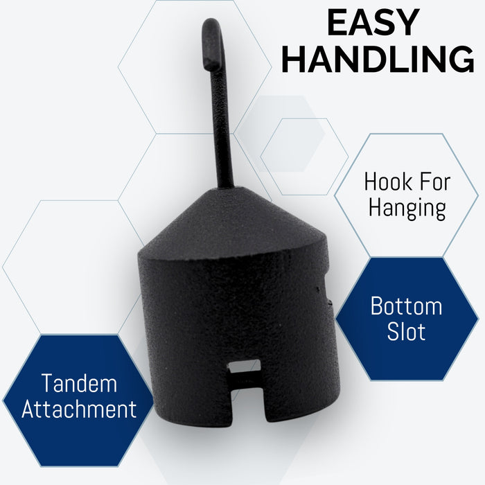 Eisco Labs - Hooked Weight 10-Pack, 200g Each - Iron, Cylindrical with Hook and Bottom Slot for Easy Lifting, Science Experiments, Physics, Scale Calibration, Measurement