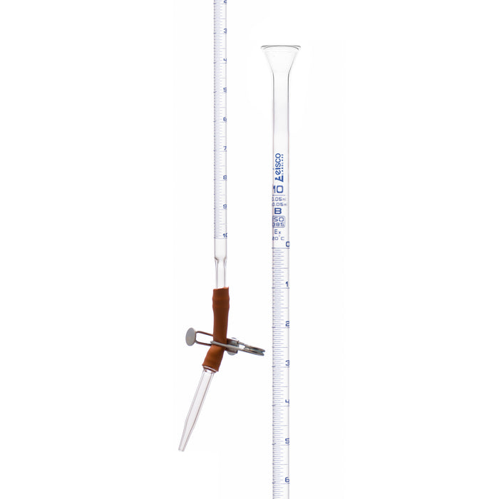 Burette, 10mL - Class B - With Pinch Clip - Borosilicate Glass