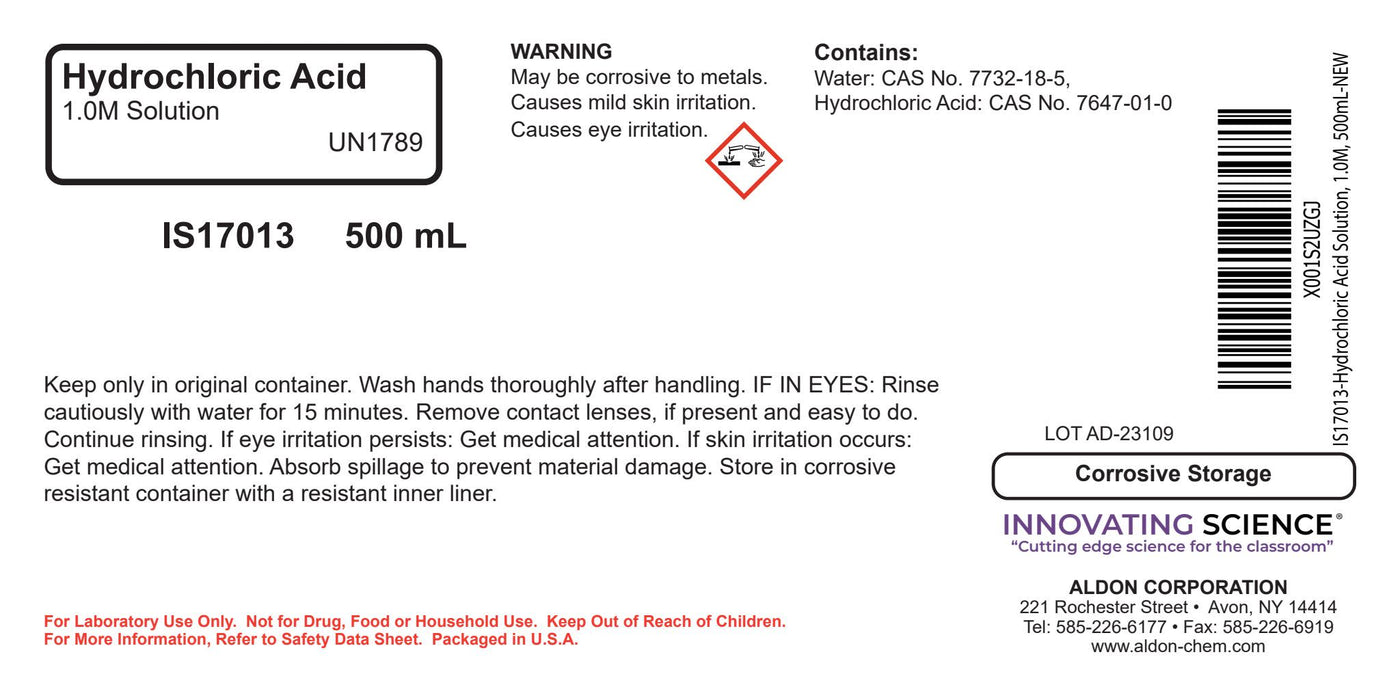 Hydrochloric Acid Solution, 500mL - 1.0M - The Curated Chemical Collection