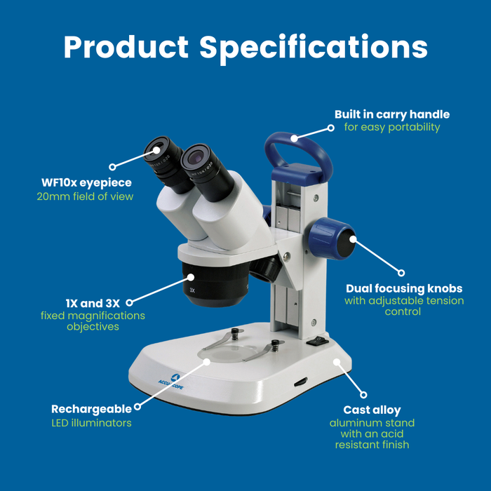 Stereo Microscope EXS-210-13 - 10X/30X Fixed Magnifications - 3 Way Cordless LED Illumination