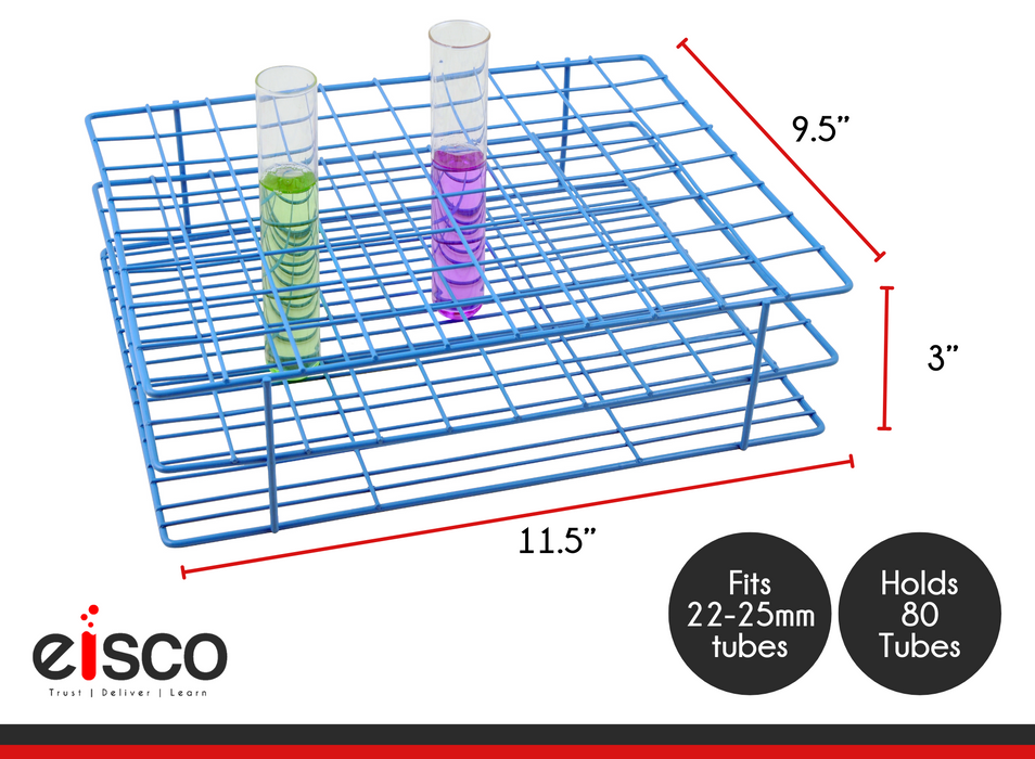 Test Tube Rack - Holds 80 x 22-25mm Tubes - Epoxy-Coated Steel