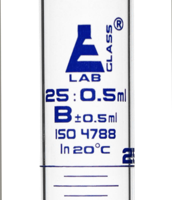Graduated Cylinder, 25mL - Class B - Round Base - Blue Graduations - Borosilicate Glass