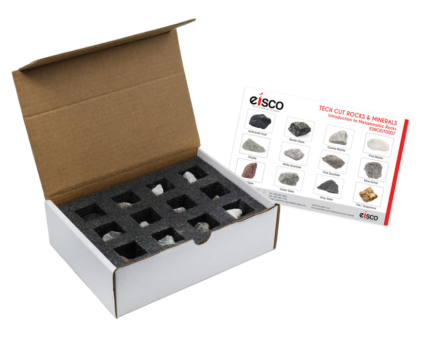 12 Piece Introduction to Metamorphic Rocks Kit - Includes Storage Box and Identification Card