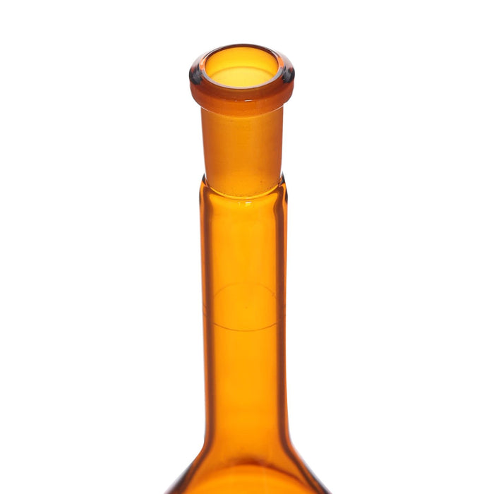 Eisco Amber Volumetric Flask, 50mL - Class A - Borosilicate Glass, Polyethylene Stopper, 12/21 Socket - QR Code Marking for Calibration Certificate