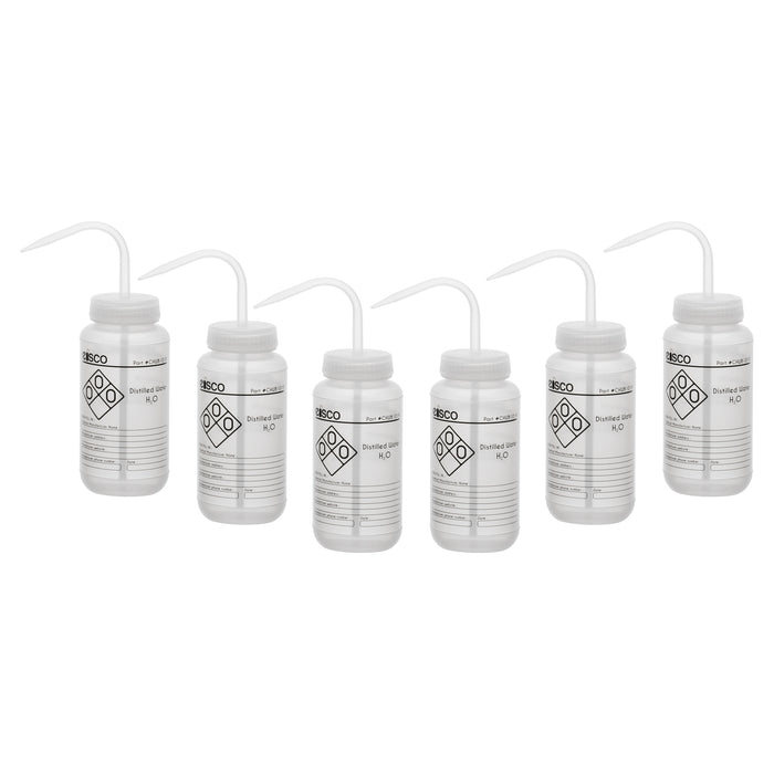 6PK Distilled Water Wash Bottles, 500ml - Polyethylene - One Color