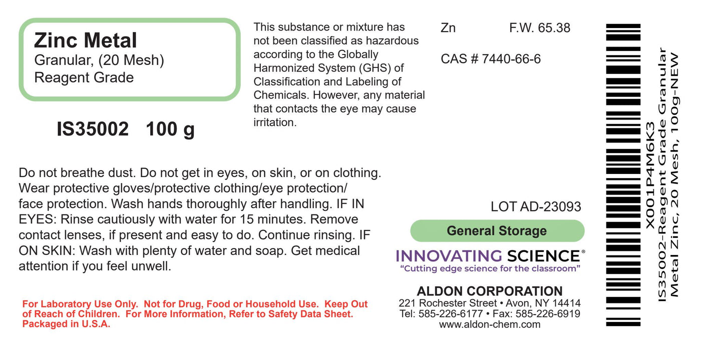 Granular Metal Zinc, 100g - 20 Mesh - Reagent-Grade - The Curated Chemical Collection