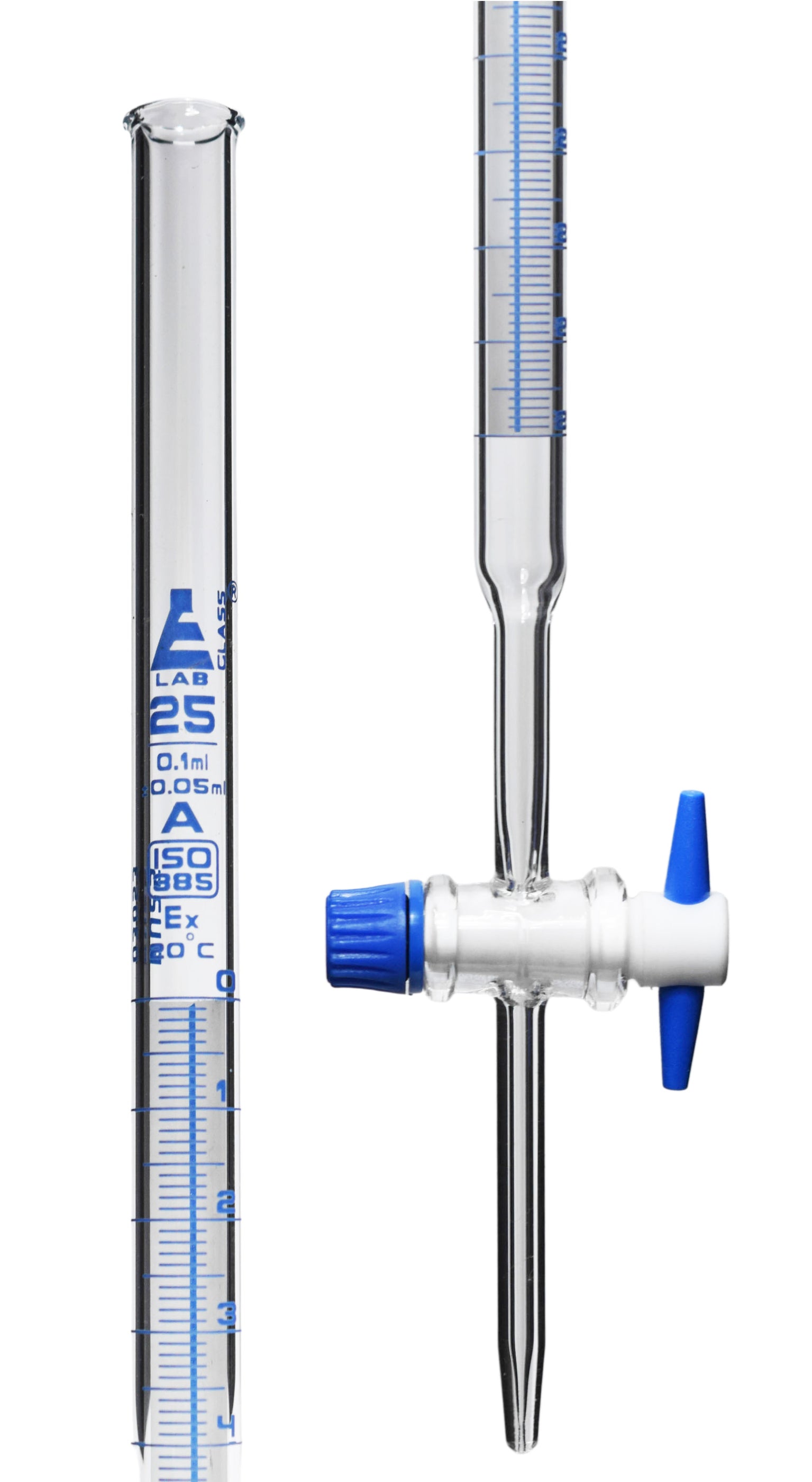 Schellbach Burette, 25mL Class A PTFE Stopcock Blue Graduations