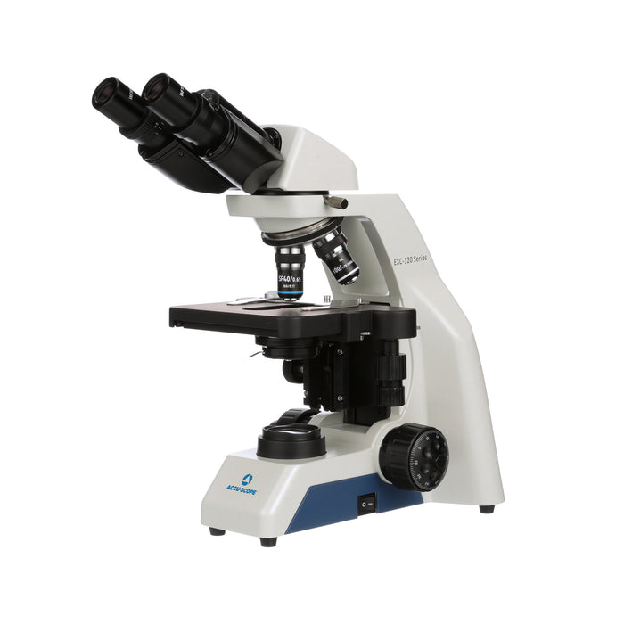 Microscope EXC-120 - Binocular Head, 40-1000X Magnification, Achromat Objectives, Mechanical Stage, Iris Diaphragm