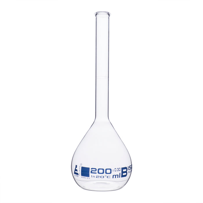 Flask Volumetric class 'B', cap. 200ml, borosilicate glass with rim without stopper
