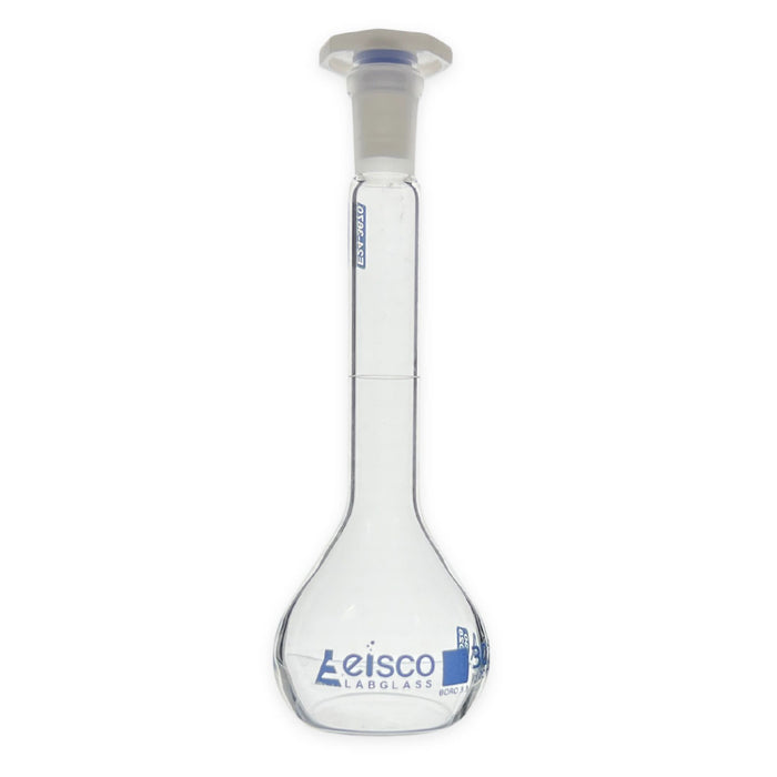 Eisco Labs - 30mL Class A Volumetric Flask, NS 10/19 Stopper, Polyethylene Stopper, Borosilicate Glass, with Individual Work Certificate for Analytical Chemistry, Pharmaceutical, and Lab Use