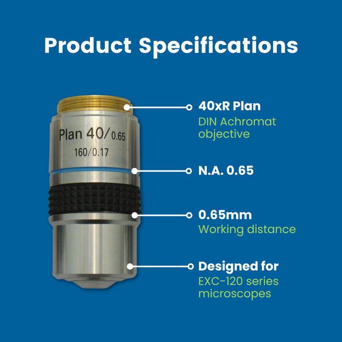 Microscope Objective, 40xR DIN Plan Achromat - Fits Accu-Scope EXC-120 Series Microscopes