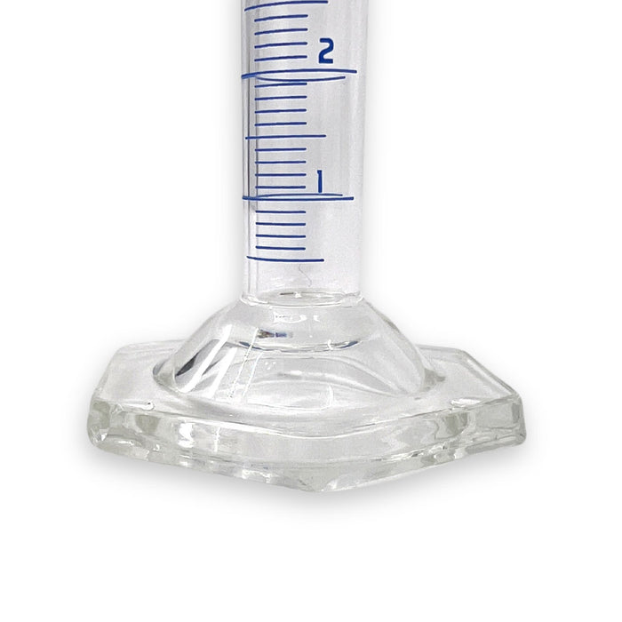 Eisco Labs - 5mL Measuring Cylinder - Tolerance ±0.05mL - Class A Graduated Cylinder - Calibrated TC - Hexagonal Base - Blue Graduations - Batch Work Certificate QR Code - Boro 3.3 Glass
