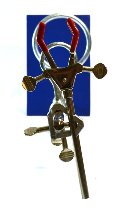 6 Piece Set - Rectangular Retort Stand, Rod, Clamp & Ring Set
