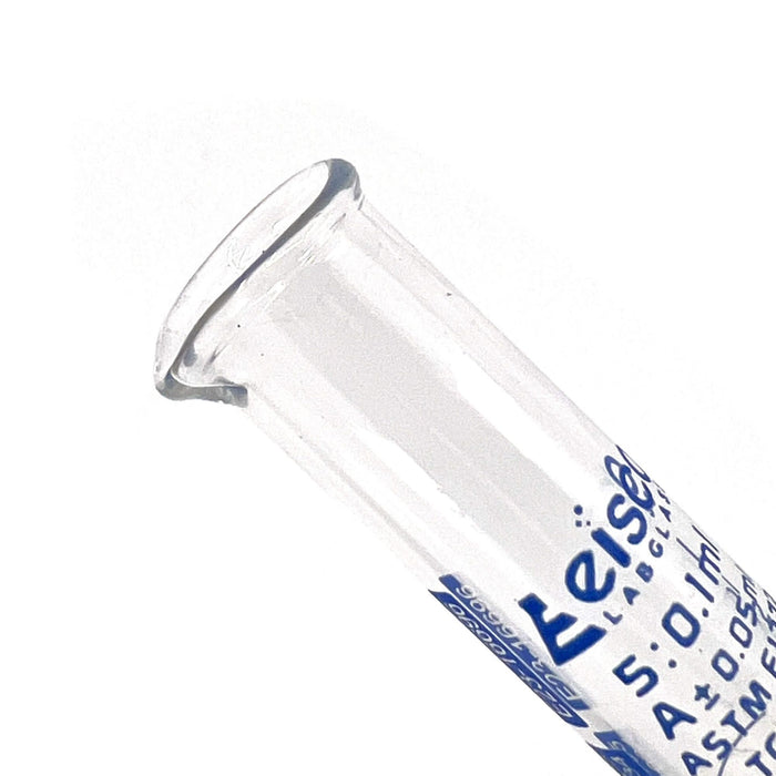 Eisco Labs - Graduated Cylinder, 5mL - ASTM, Class A - Tolerance ±0.05mL - Protective Collar, Hexagonal Base - Blue Graduations - with Individual Work Certificate - Borosilicate 3.3 Glass