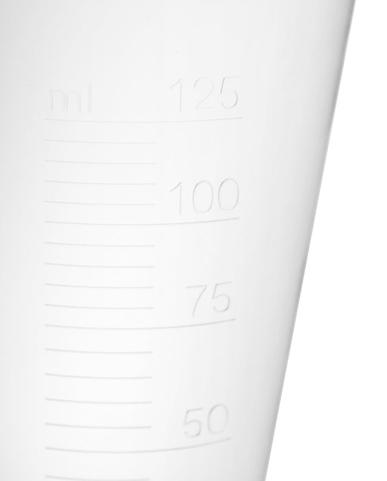 12PK Conical Measures, 125ml - Polypropylene - Raised Graduations - Hexagonal Base