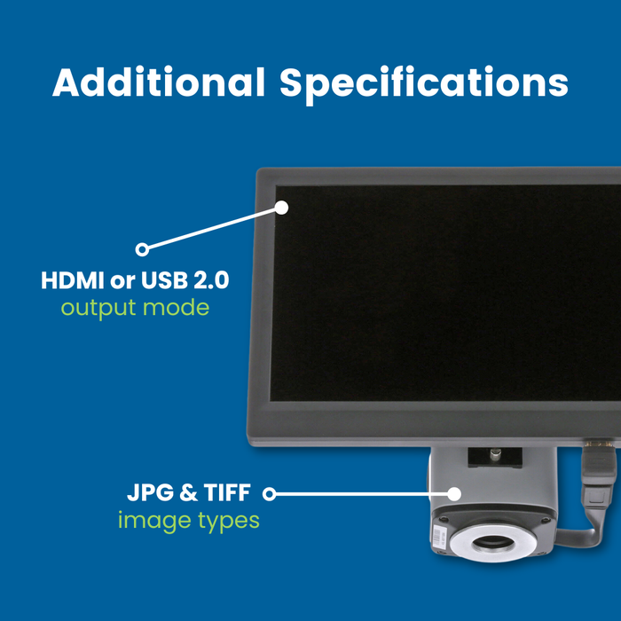 Microscope Camera with Monitor, HD Lite - 1080p HD Resolution - 5 MP Image & 15 FPS Video Capture - HDMI/USB 2.0 Outputs