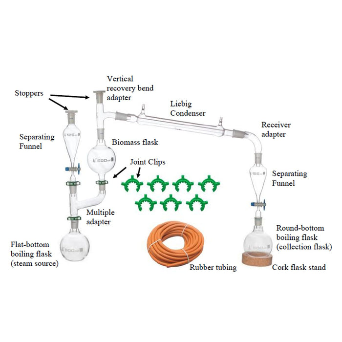 Essential Oils Extraction Apparatus, 23 Piece Set - Glass Steam Distillation - Borosilicate Glass
