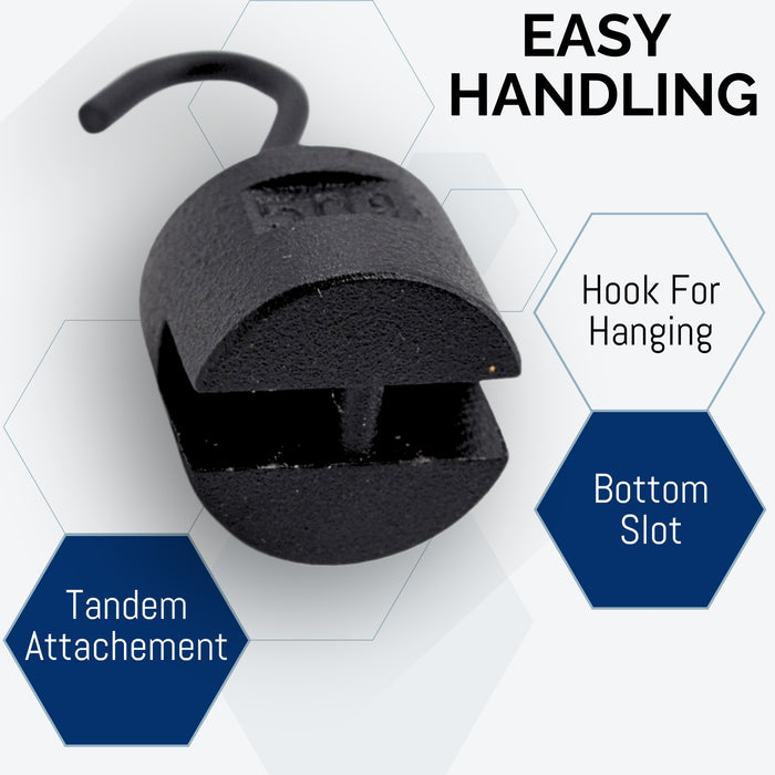 Eisco Labs - Hooked Weight 5-Pack, 50g Each - Iron Weight, Cylindrical with Hook and Bottom Slot for Physics Experiments and Scale Calibration