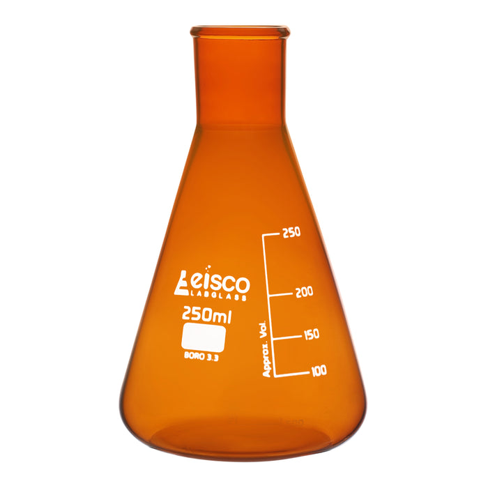 Erlenmeyer Flask, Amber, 250mL - Narrow Neck - Borosilicate Glass