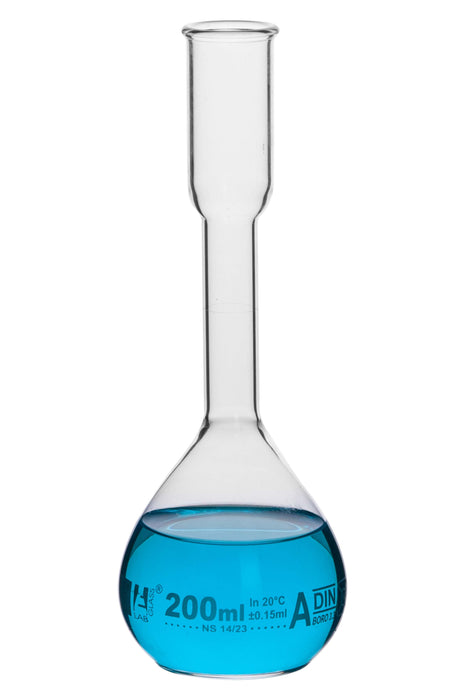 Kohlrausch Flask, 200ml - Class A - Tolerance ±0.10ml - Flat Bottom - Borosilicate Glass - Eisco Labs