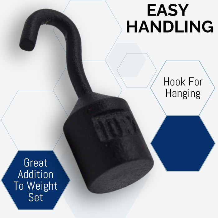 Eisco Labs - Hooked Weight 5-Pack, 10g Each - Iron, Cylindrical with Hook for Easy Lifting, Science Experiments, Physics, Scale Calibration, Measurement