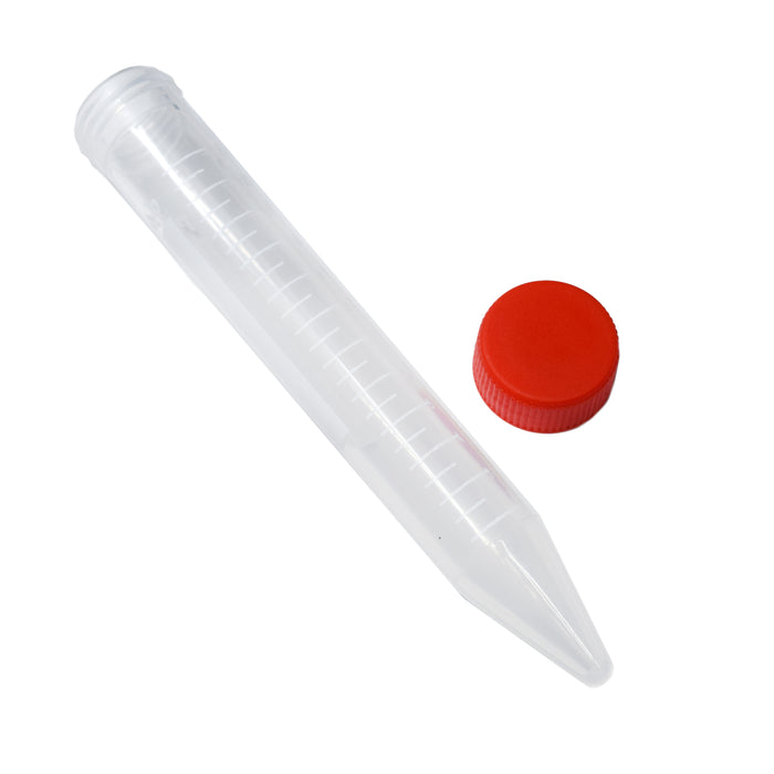 Centrifuge Tube with Screw Cap, 15mL - Conical, 120mm Length x16mm Diameter - 0.5mL White Graduations - Non-Erasable Labeling Area - Polypropylene Plastic