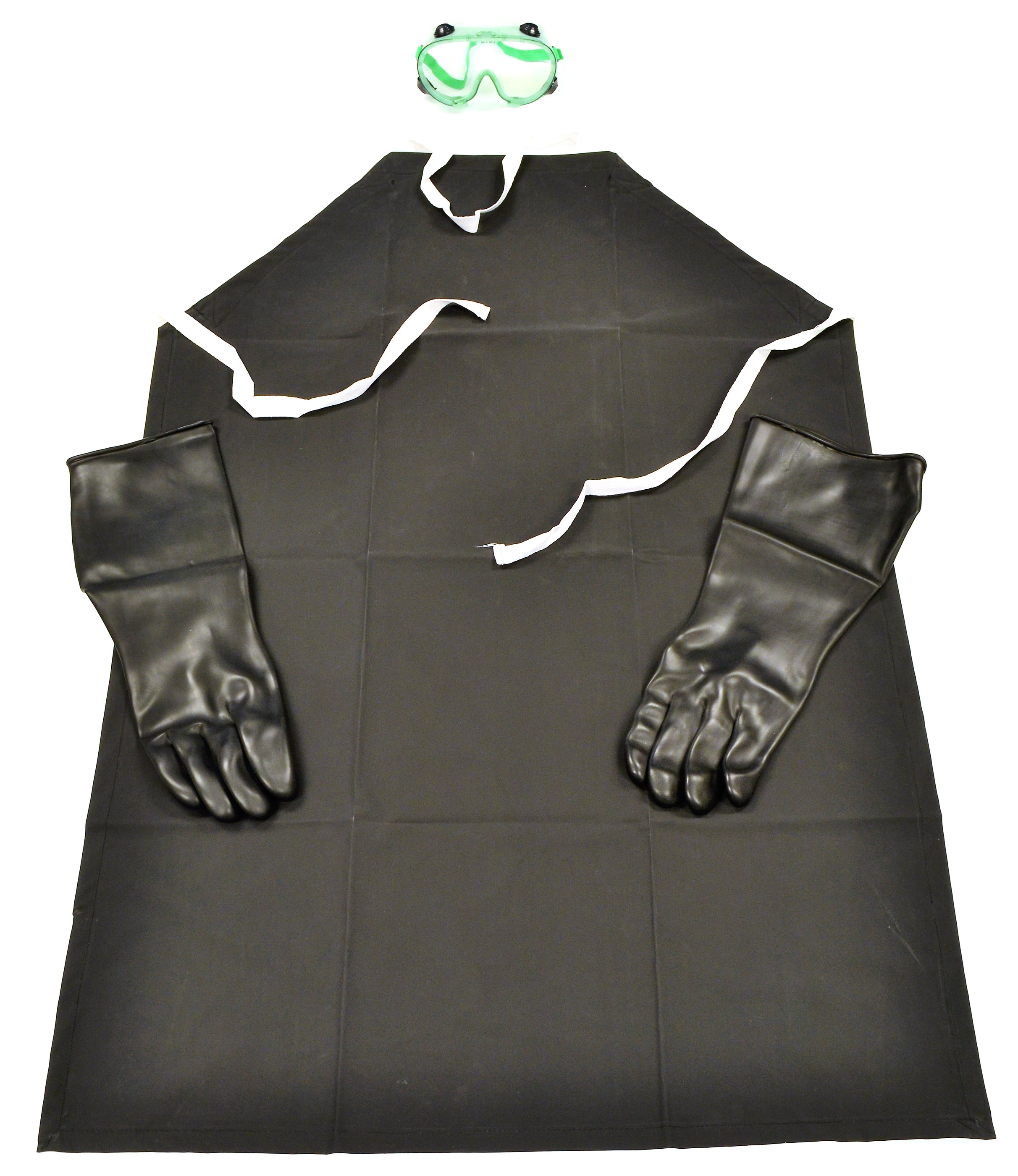 Protective Rubber Apron with 14" Rubber Gloves and Green Vented Goggle