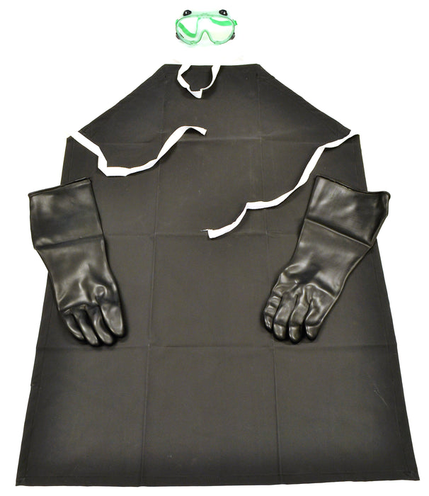 Protective Rubber Apron with 16" Rubber Gloves and Green Vented Goggles - Eisco Labs
