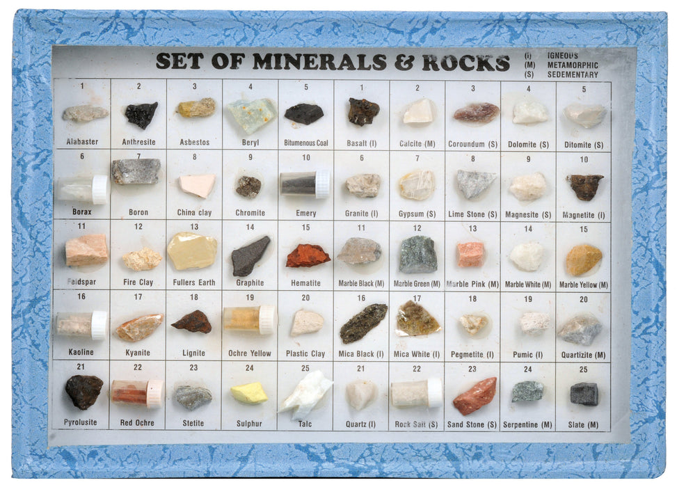 Set of 25 Rocks & Minerals, Cardboard Box