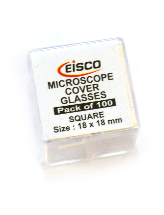 Eisco Labs Square Microscope Glass Covers, 18 x 18 mm, Pack of 100 Slide Cover Slips