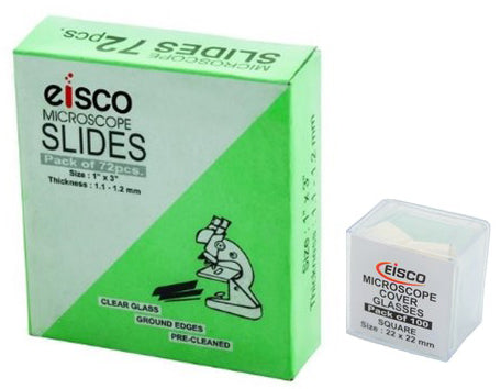 Slide Kit with 72 Pre-Cleaned Plain Microscope Slides, 100 22 x 22mm Glass Cover Slips and Durable 100 Slot Microscope Slide Storage Container