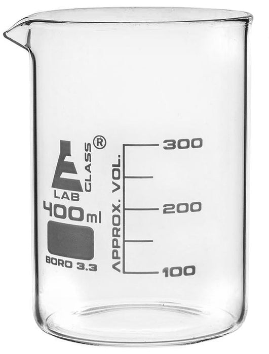 6PK Beakers, 400ml - Low Form - Graduated - Borosilicate Glass